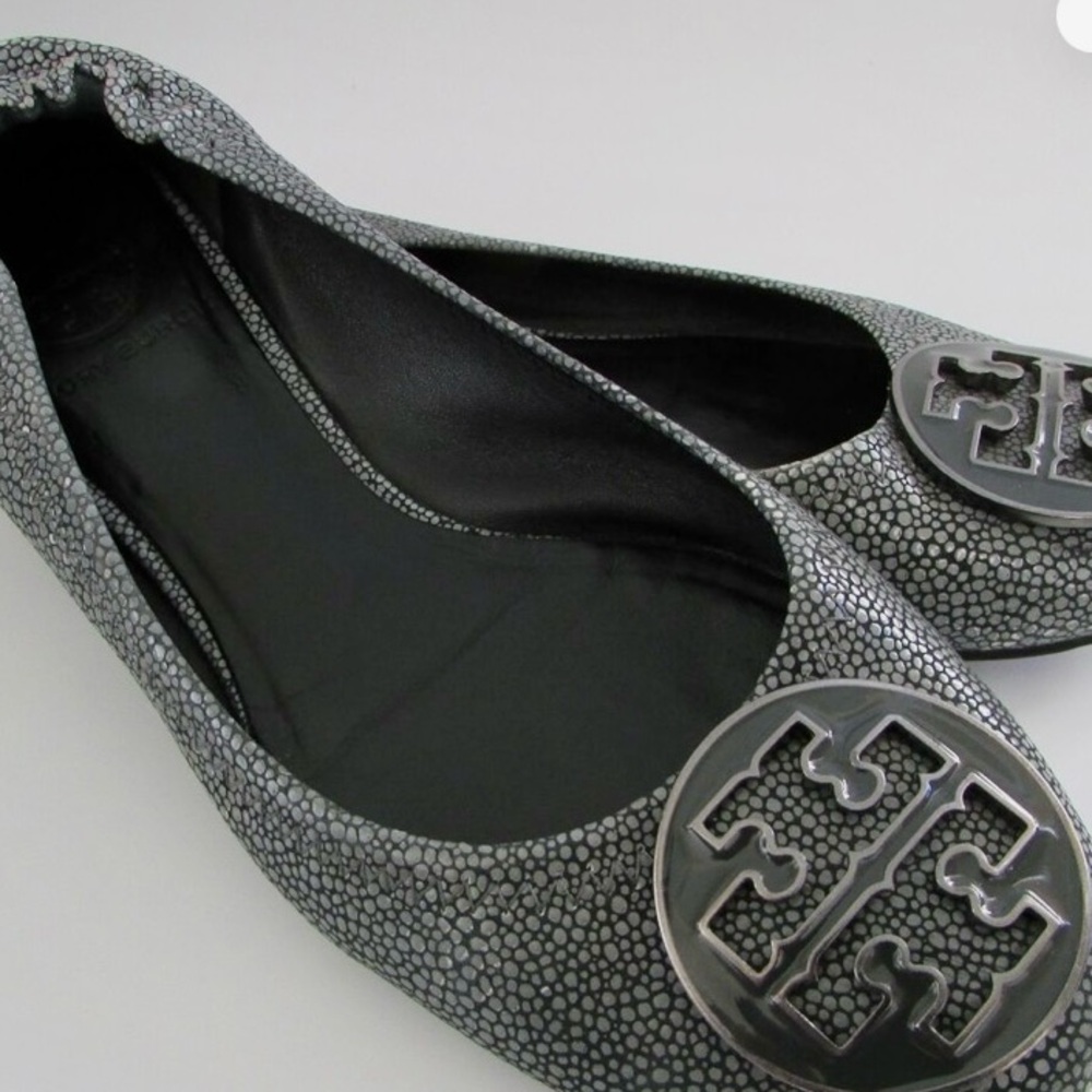 Tory Burch Reva Gray Stingray Leather Ballet Flats Size 10